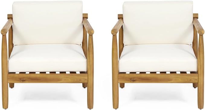 Christopher Knight Home Abigail Outdoor Acacia Wood Club Chair (Set of 2), Teak Finish, Cream | Amazon (US)