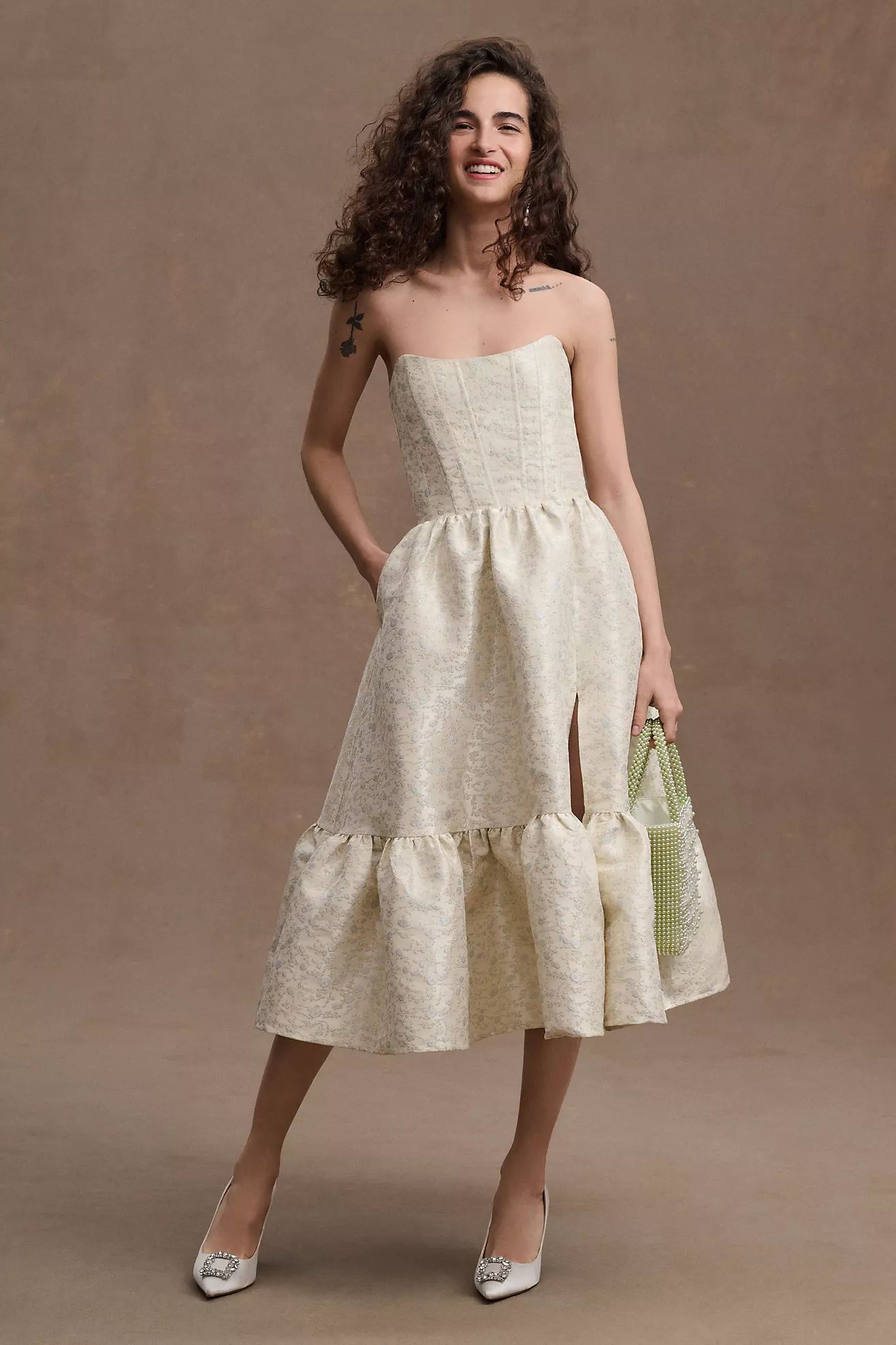 V. Chapman Virginia Tiered Strapless Corset Midi Dress | Anthropologie (US)