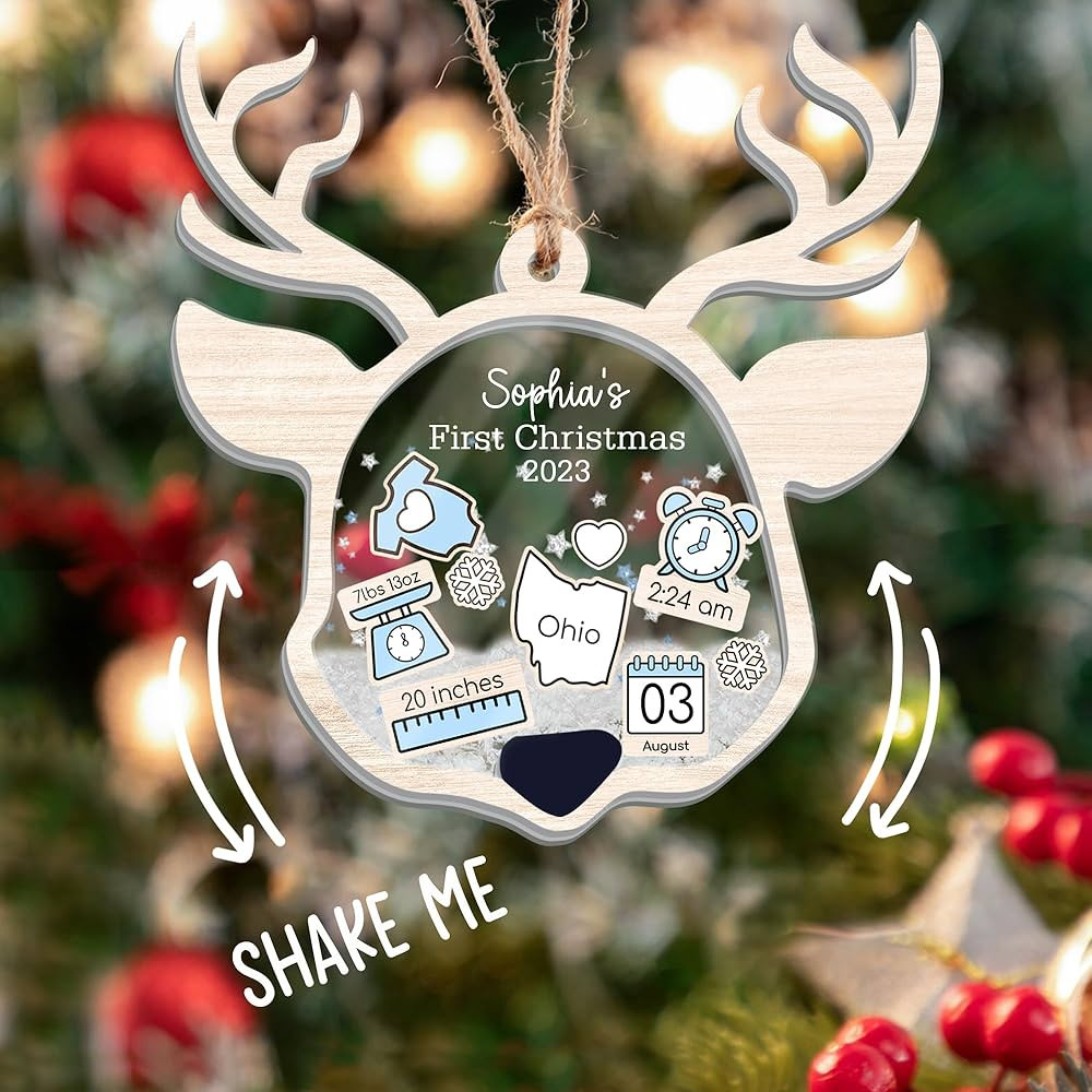 Personalized Reindeer Baby's First Christmas Ornament 2023, Babies 1st Christmas, Shaker Ornament... | Amazon (US)