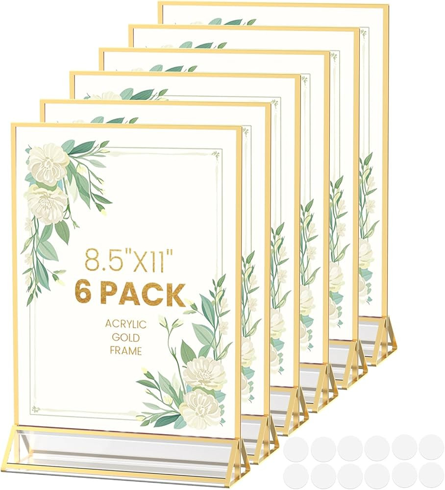 Acrylic Sign Holder 8.5X11 Gold Frames Double-Sided Gold Picture Frames for Flyer Holder Menu Hol... | Amazon (US)