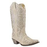 Corral Women's White Glitter Inlay & Crystals White Cowgirl Boots, Size 7 | Amazon (US)