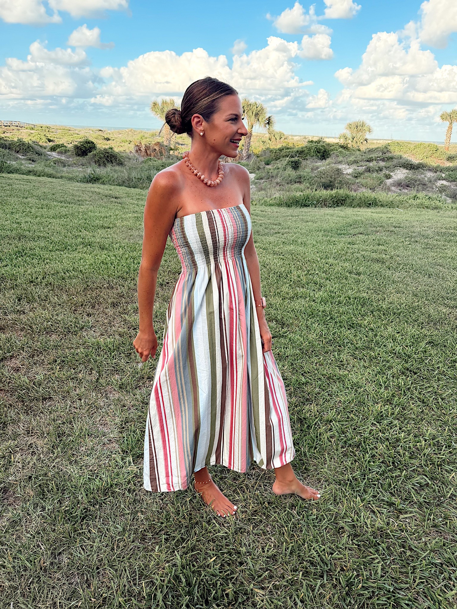 Beach vacation ootd! In a small dress, necklace, anklet and accessories - fits tts.

#LTKootd #LTKTravel #LTKSeasonal