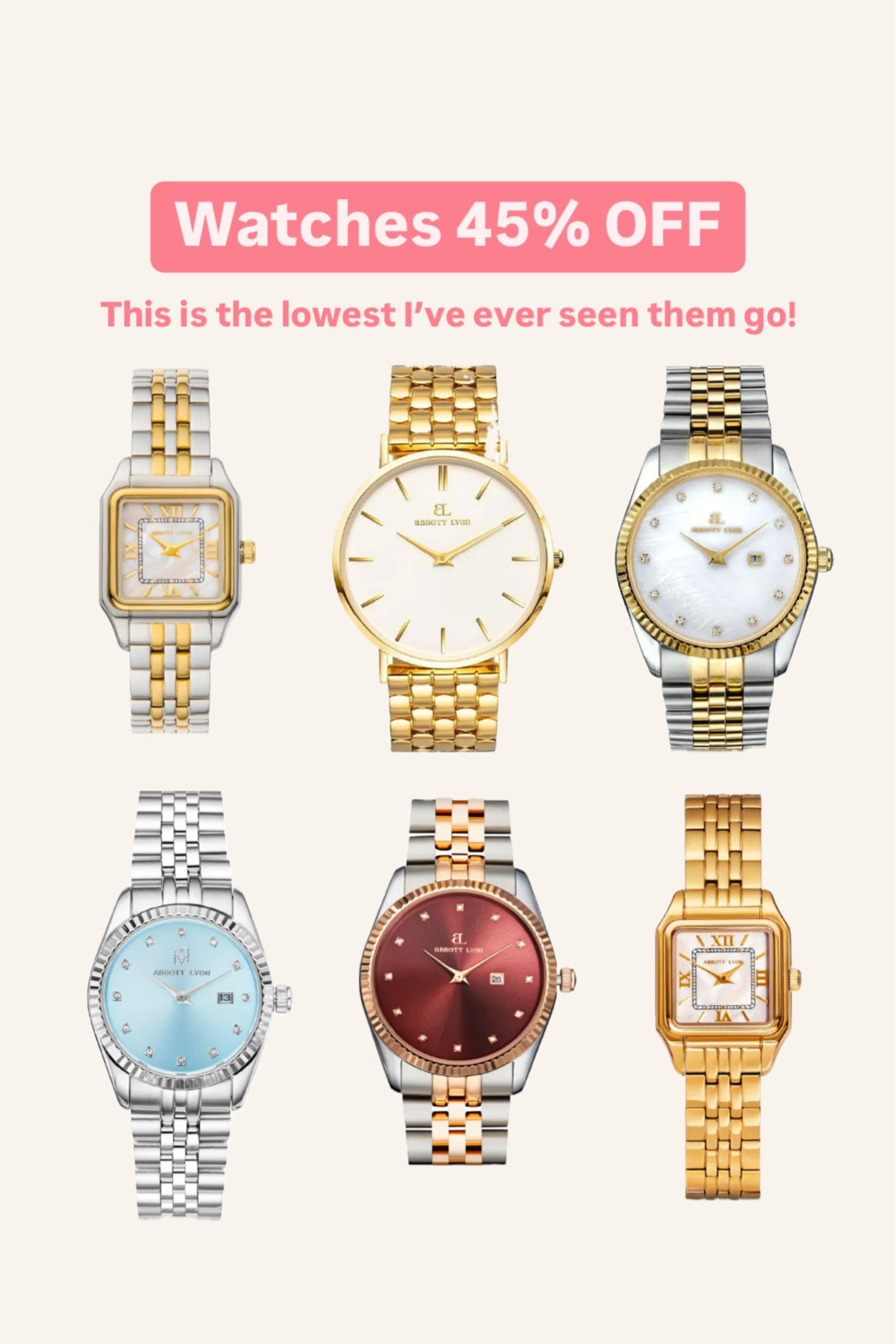 Watches 45% off 

#LTKsale #LTKgiftguide #LTKCyberWeek