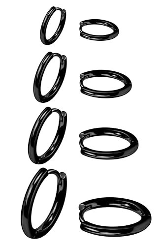 Black Hoop Earrings for Women, Small Huggie Stainless Steel Black Hoop Earring Stack for Men, Hypoallergenic Cute Mini Thin Tiny Cartilage Earring Sets for Multiple Piercing Clip On Jewelry Gifts | Amazon (US)