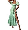 Women's Summer Puff Sleeve Floral Split Maxi Dress Flowy A Line Casual Beach Long Dresses 2025 | Amazon (US)