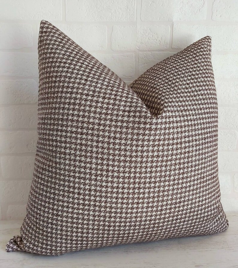Dark Brown Houndstooth Pillow Cover Brown Beige Pillow Midcentury Pillow Modern Sofa Pillow High ... | Etsy (US)