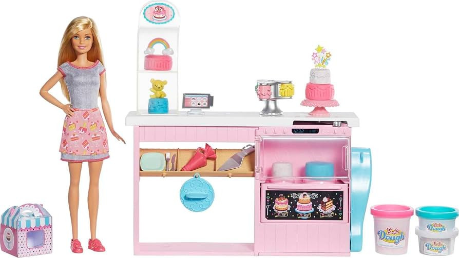 Barbie Cake Decorating Playset with Blonde Doll, Baking Island with Oven, Molding Dough & Toy Cak... | Amazon (US)