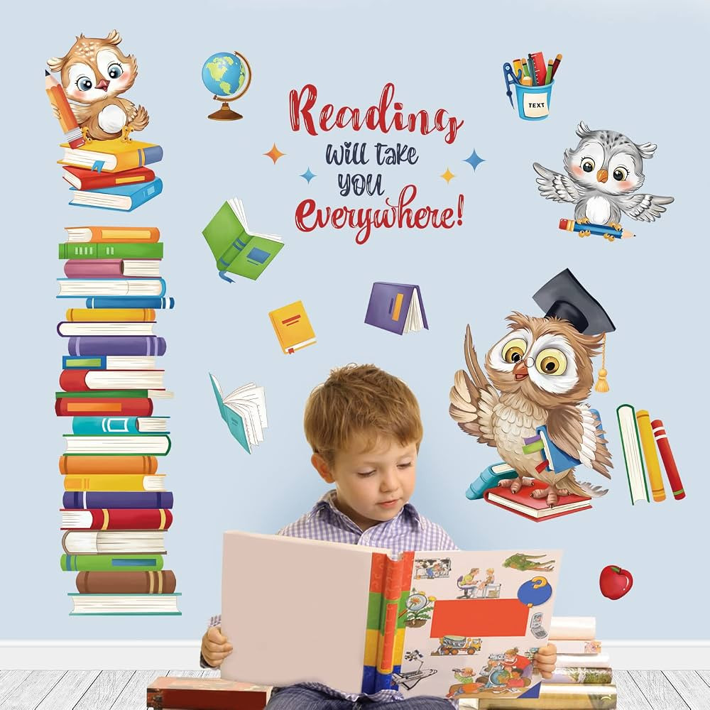 wondever Reading Corner Wall Stickers Owl Books Inspirational Educational Quote Peel and Stick Wa... | Amazon (US)