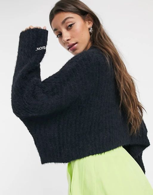 COLLUSION fluffy cropped sweater in black | ASOS US
