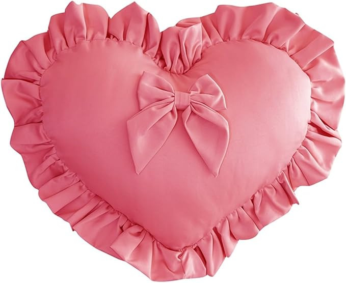 MOJUN Heart Pillow, Light Pink Ruffles Design Love Throw Pillows Decorative Pillows for Bed Couch... | Amazon (US)