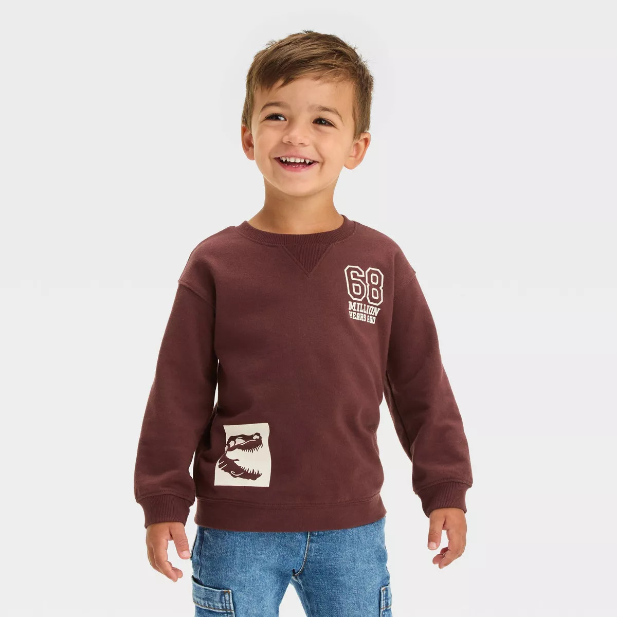 Toddler Boys' Dino French Terry Crewneck Sweatshirt - Cat & Jack™ Dark Brown | Target