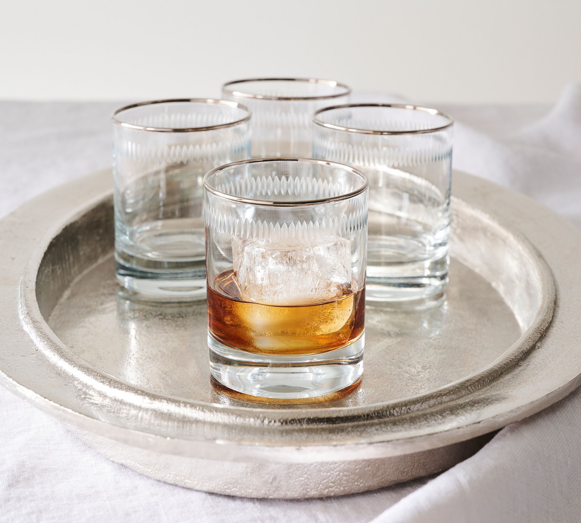 Etched Silver Rim Double Old Fashioned Glasses, Set of 4 | Pottery Barn (US)