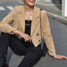 Corduroy Lapel Neck Crop Blazer | SHEIN