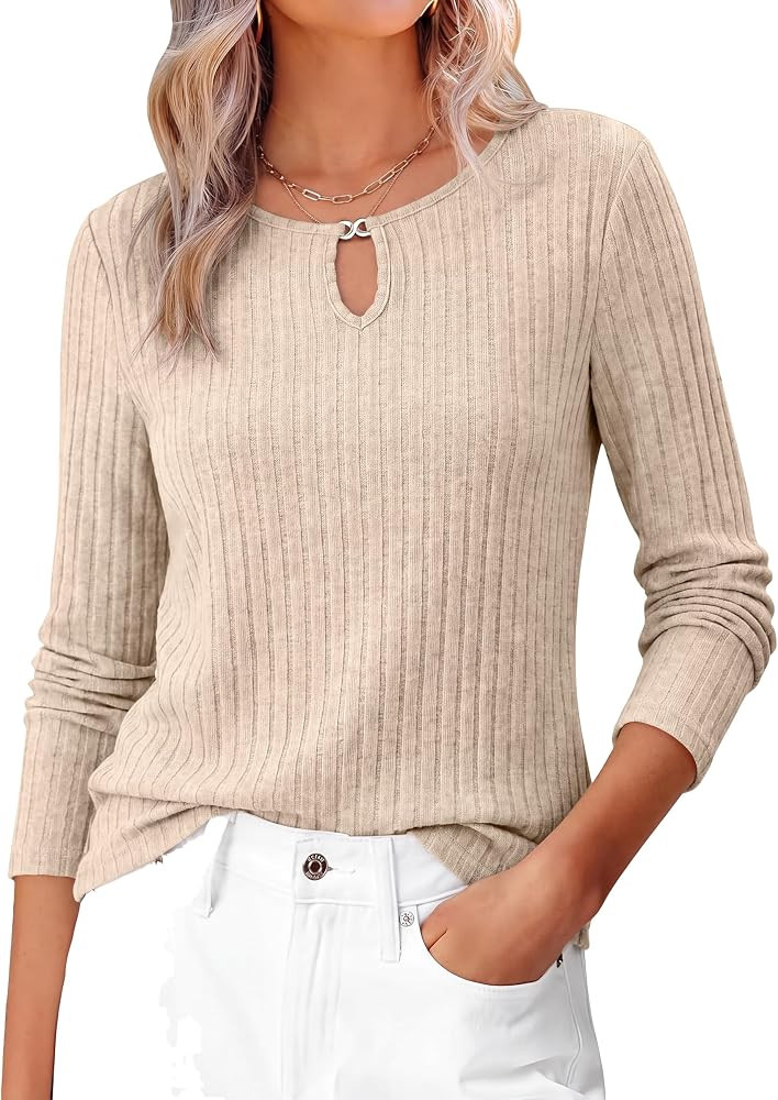 ANRABESS Women's Long Sleeve Shirts Ribbed Knit Fall Tops | Amazon (US)
