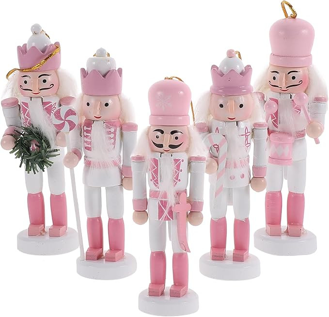 Christmas Nutcracker Ornaments 5pcs Christmas Wooden Hanging Nutcrackers Pink Nutcrackers Soldier... | Amazon (US)