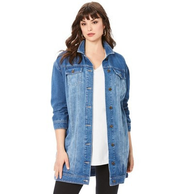 Roaman's Plus Size Long Denim Jacket - 30 W, Medium Wash | Target