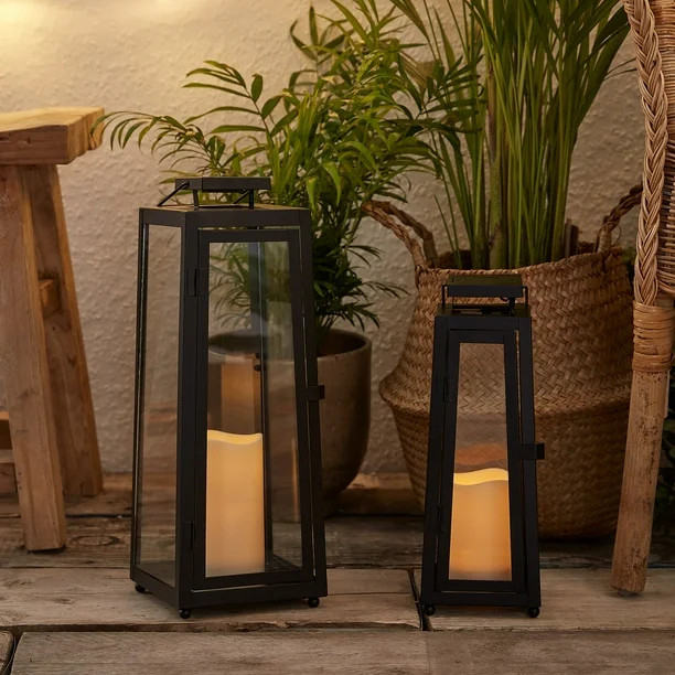 Lights4fun, Inc. Large Black Metal Solar Powered LED Weatherproof Outdoor Garden Flameless Candle... | Walmart (US)
