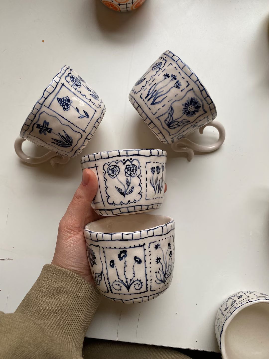 Handmade Blue Floral Ceramic Mugs Hand Painted Rustic Ceramic Tea Cups Bloom Tarot Cards Mug Cup ... | Etsy (US)