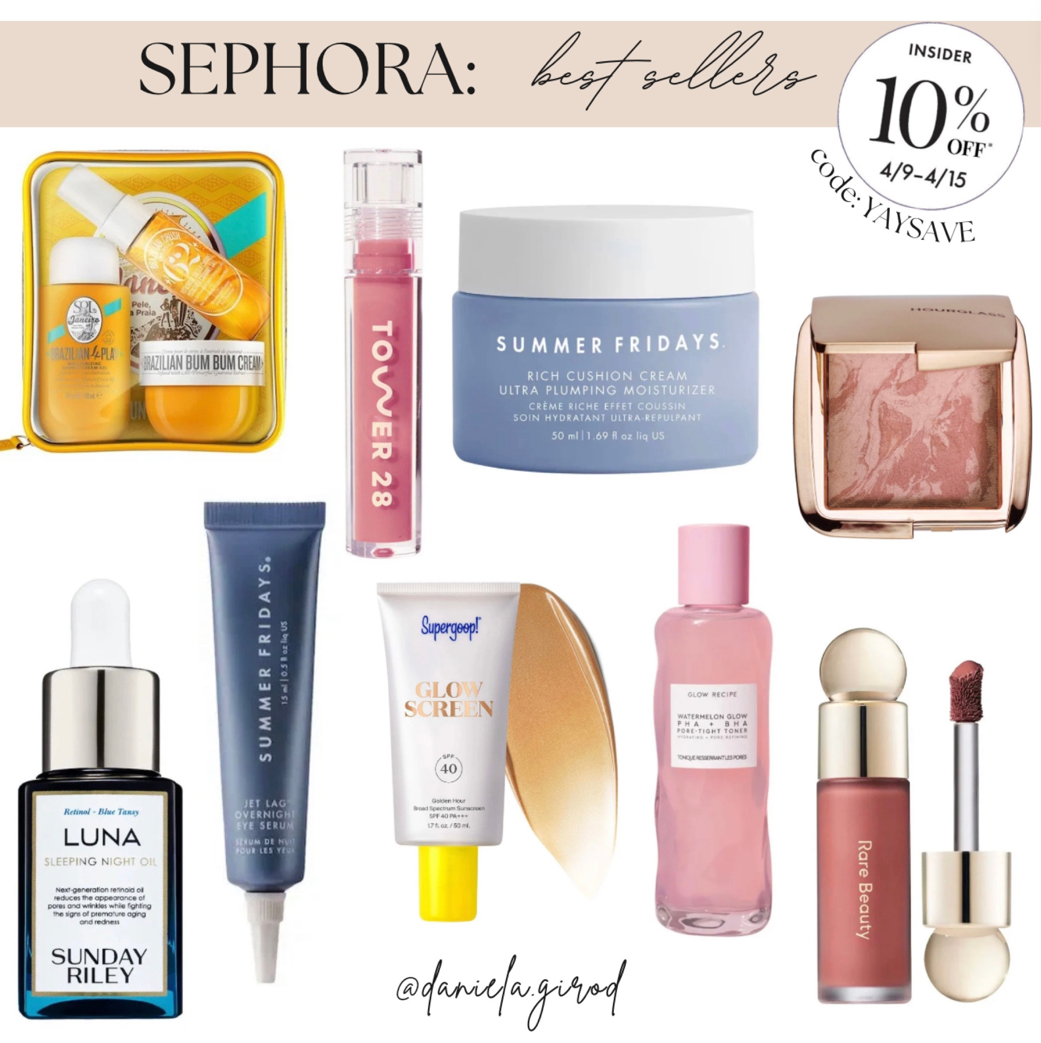 Best sellers at the Sephora Savings Event 
• 10% off insiders now til 4/15 •

#sephora #beautyfind #grwm #skincare #summerfriday #bestsellers #LTKrtyletip #LTKunder100 


#LTKbeauty #LTKxSephora #LTKsalealert