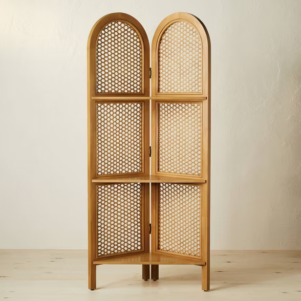 67" Anza Caned Corner Bookshelf Brown - Opalhouse™ designed with Jungalow™ | Target