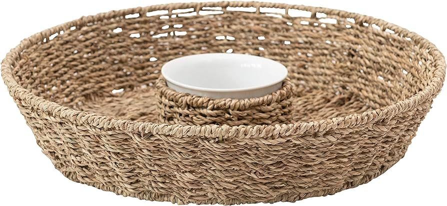 Creative Co-Op Hand-Woven Seagrass Basket with 6 oz. Ceramic Chip & Dip Bowl, Natural | Amazon (US)