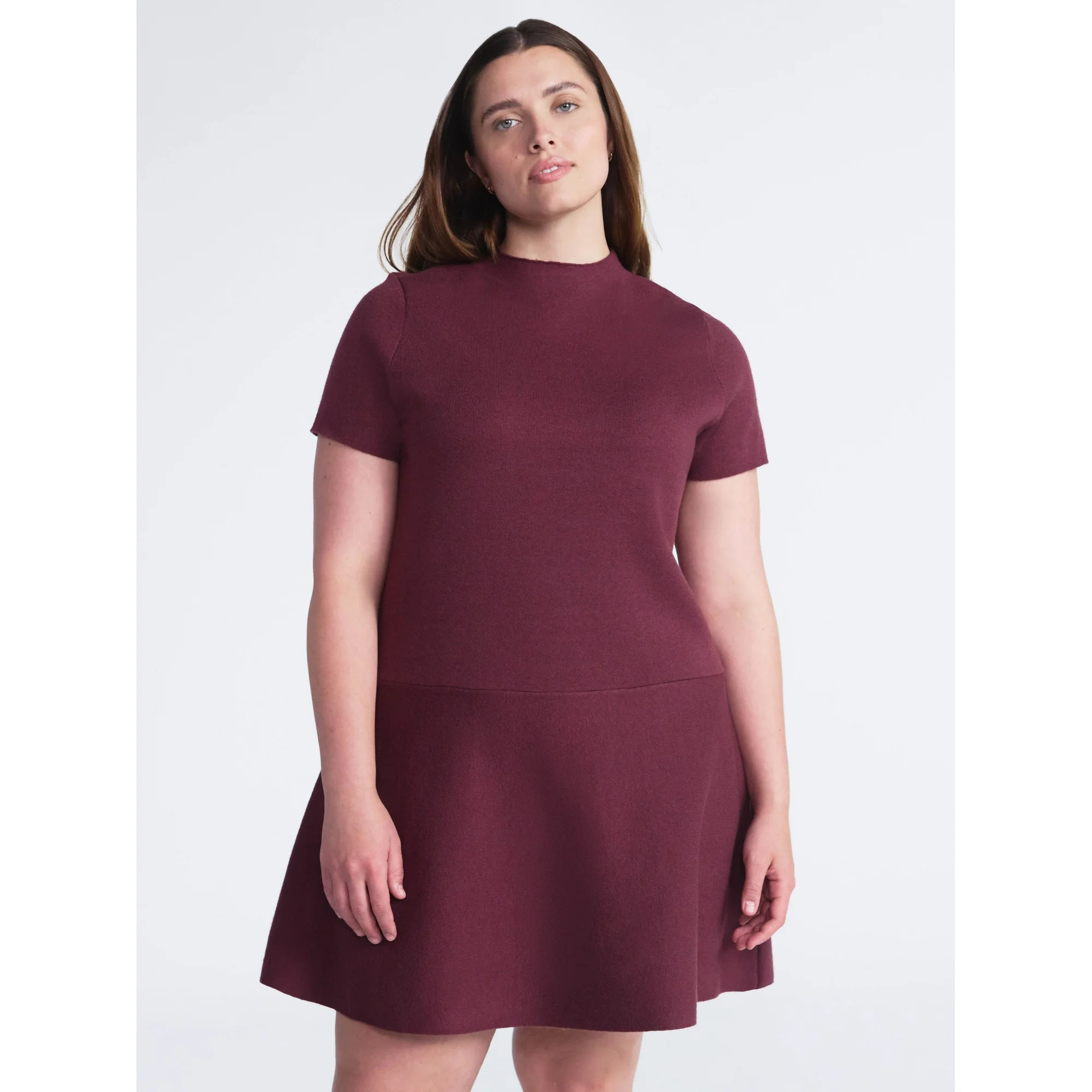 Scoop Women's and Women’s Plus Fit and Flare Jacquard Sweater Dress, Sizes XS-4X - Walmart.com | Walmart (US)