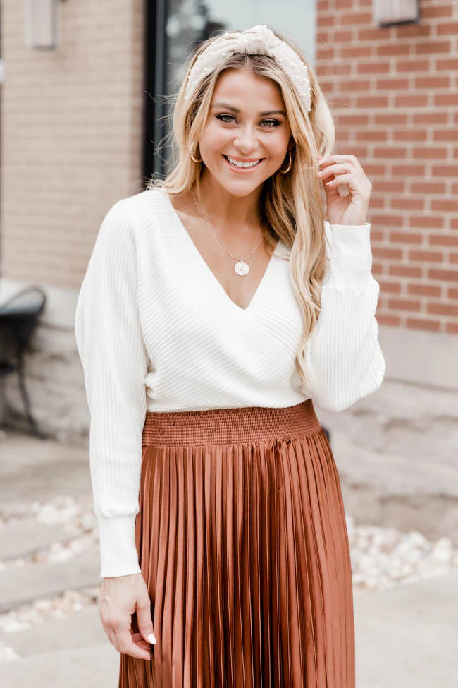 Body Language Ivory Wrap Sweater Bodysuit | Pink Lily