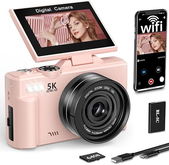 FLATIC 5K Digital Camera, 75MP Cameras for Photography with WiFi & 64GB TF Card, Autofoucs Vloggi... | Amazon (US)
