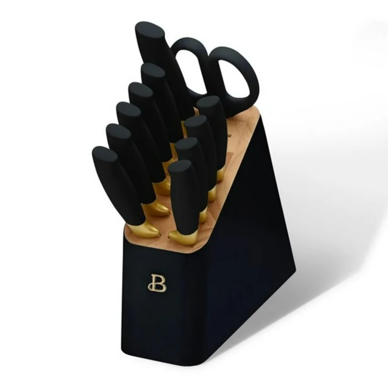 Beautiful 12-Piece Black and Gold Knife Block Set, High-Carbon Stainless Steel Kitchen Knife Set ... | Walmart (US)