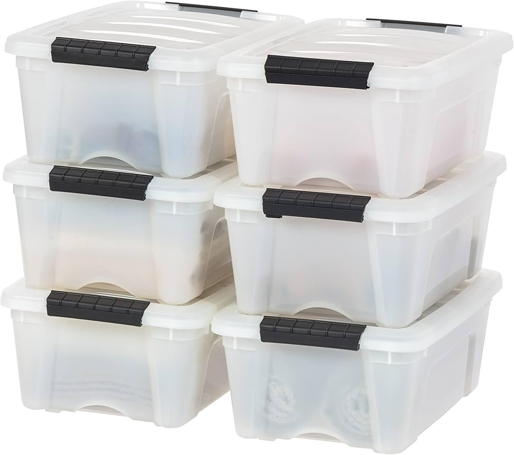 IRIS USA 6 Pack 12qt Plastic Storage Bin with Lid and Secure Latching Buckles, Pearl | Amazon (US)