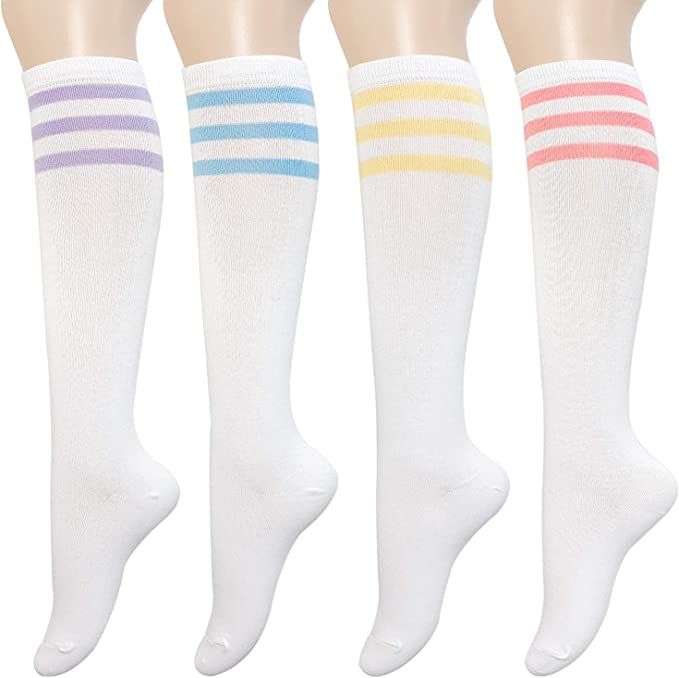 KONY Women's 4 Pairs Casual Knee High Socks Soft Stretch Cotton All Season Gift Size 6-10 (Triple... | Amazon (US)