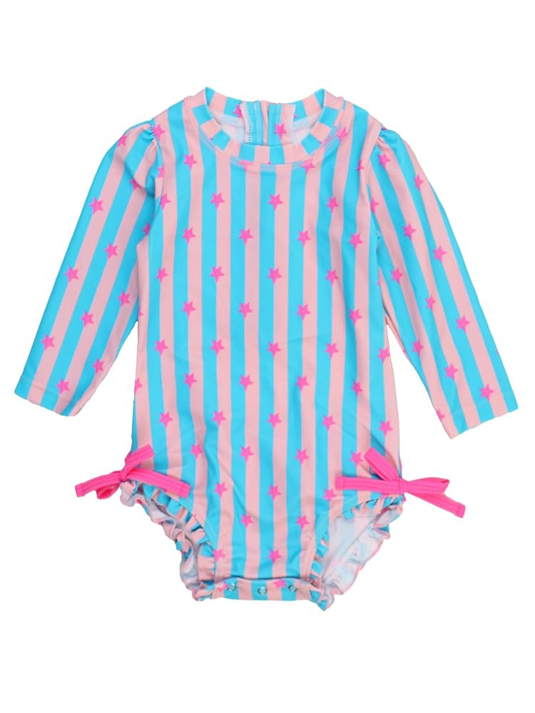 RuffleButts Baby Girls UPF 50+ Sun Protection Novelty Print Long Sleeve One Piece Rash Guard Swim... | Amazon (US)
