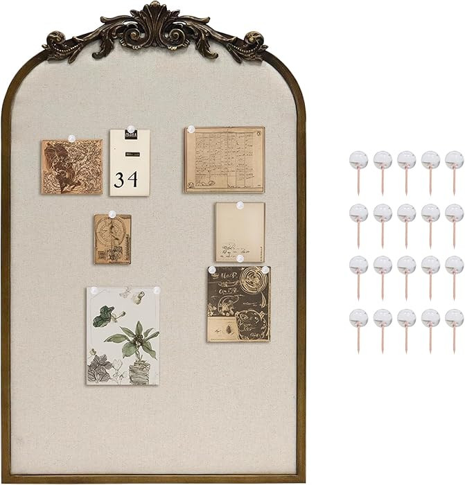 Arch Fabric Pinboard, Antique Gold Bulletin Boards 19"x31", Vintage Cork Board with Ornate Iron F... | Amazon (US)