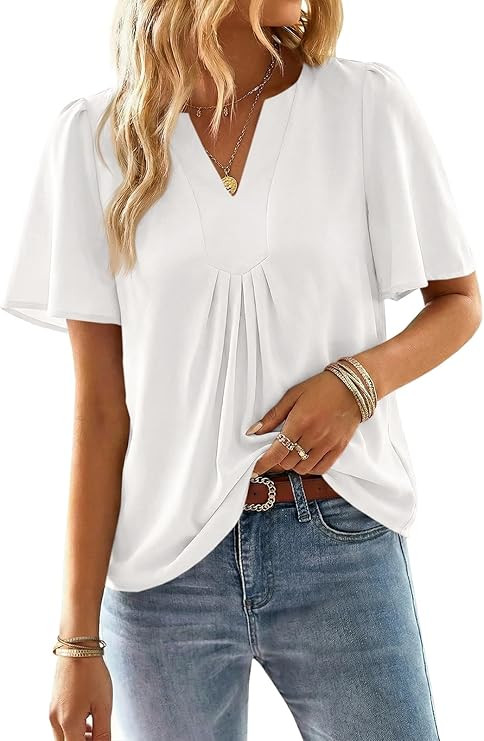 Cicy Bell Womens Summer Blouses Bell Short Sleeve V Neck Babydoll Flowy Tops Dressy Casual Loose ... | Amazon (US)