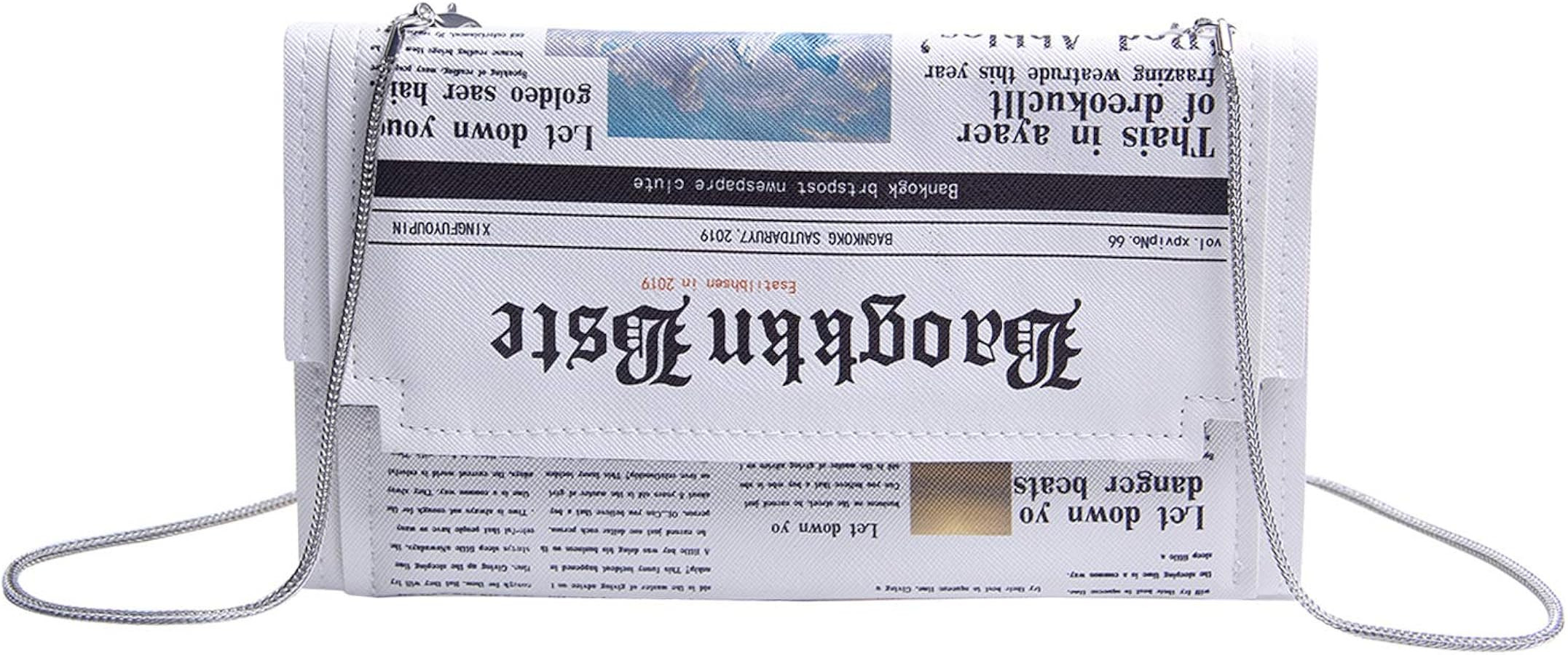 KUANG! Women Novelty Newspaper Evening Handbag Clutch Crossbody Bag Envelope Purse Chain Shoulder... | Amazon (US)