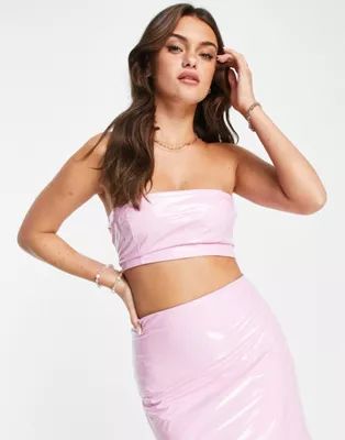 Miss Selfridge vinyl bandeau top in pale pink | ASOS (Global)