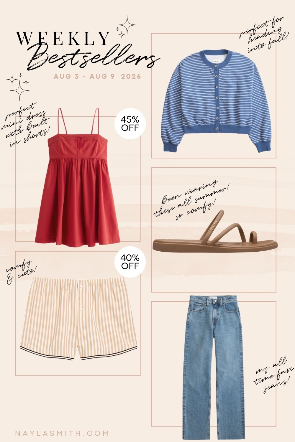 Weekly Bestsellers! Red mini dress with built in shorts (I wear L), striped sweatshirt cardigan (I ordered L), my fave crocs toe loop sandals (I’m a 9.5-10 and wear a 10, Canadian link under “similar products”), striped boxer shorts (I wear L, Canadian link under “similar”), my all time fave Abercrombie jeans (I wear 30)

#LTKfall #LTKsale #LTKdresses