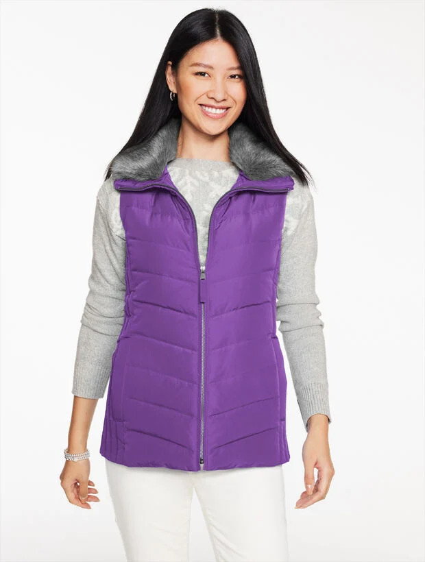Faux Fur Collar Down Puffer Vest | Talbots