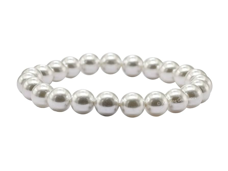 White Pearl Bracelet for Women Men's Gifts - Protection Healing Crystal Bracelet - 8mm Gemstone B... | Amazon (US)