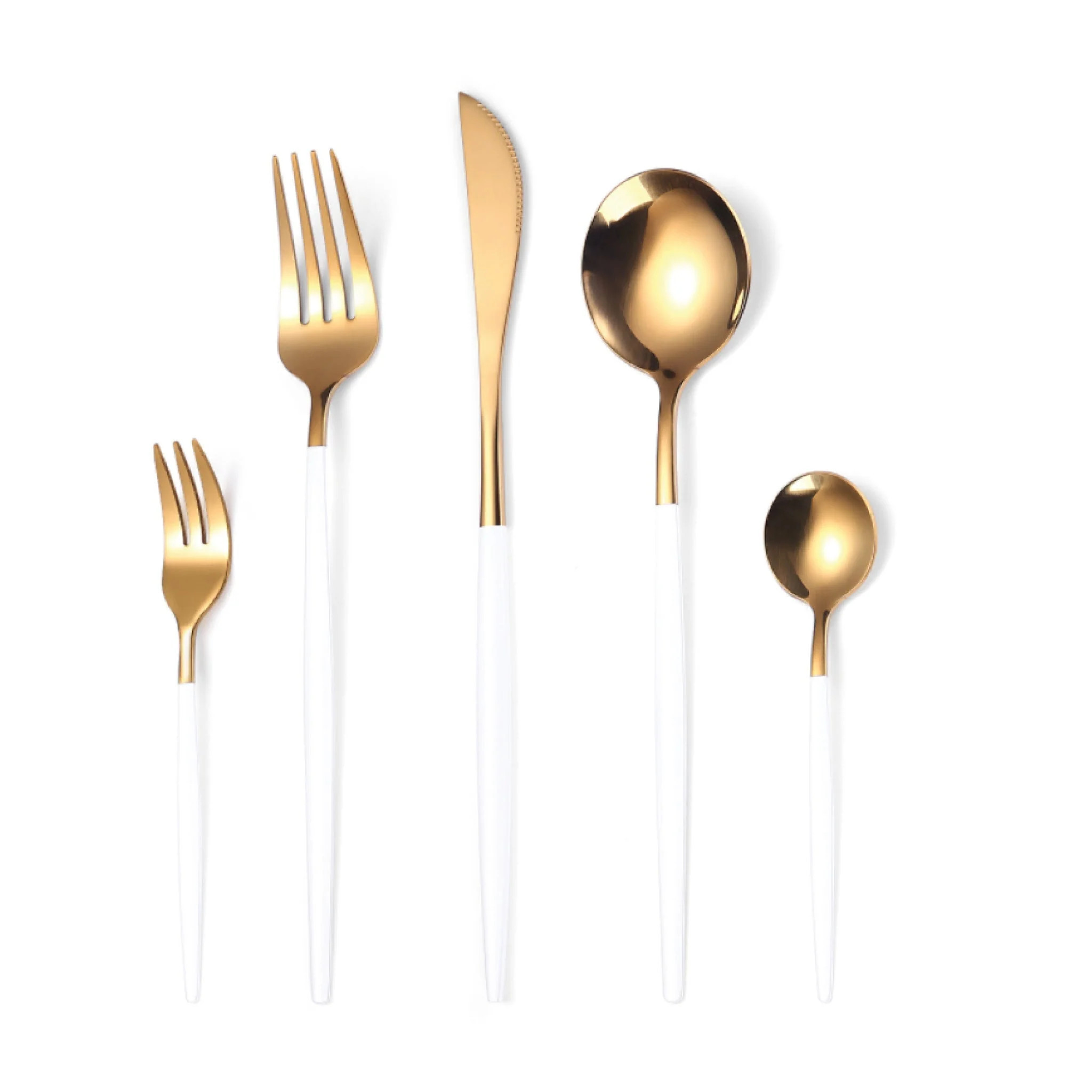Slim Flatware -Place Set of 5 Gold/White | Casual Chic Boutique