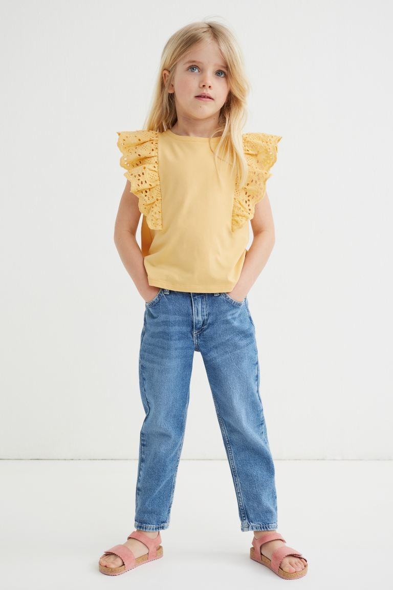 Sleeveless top in soft cotton jersey. Ruffles in woven fabric with eyelet embroidery at front ext... | H&M (US + CA)