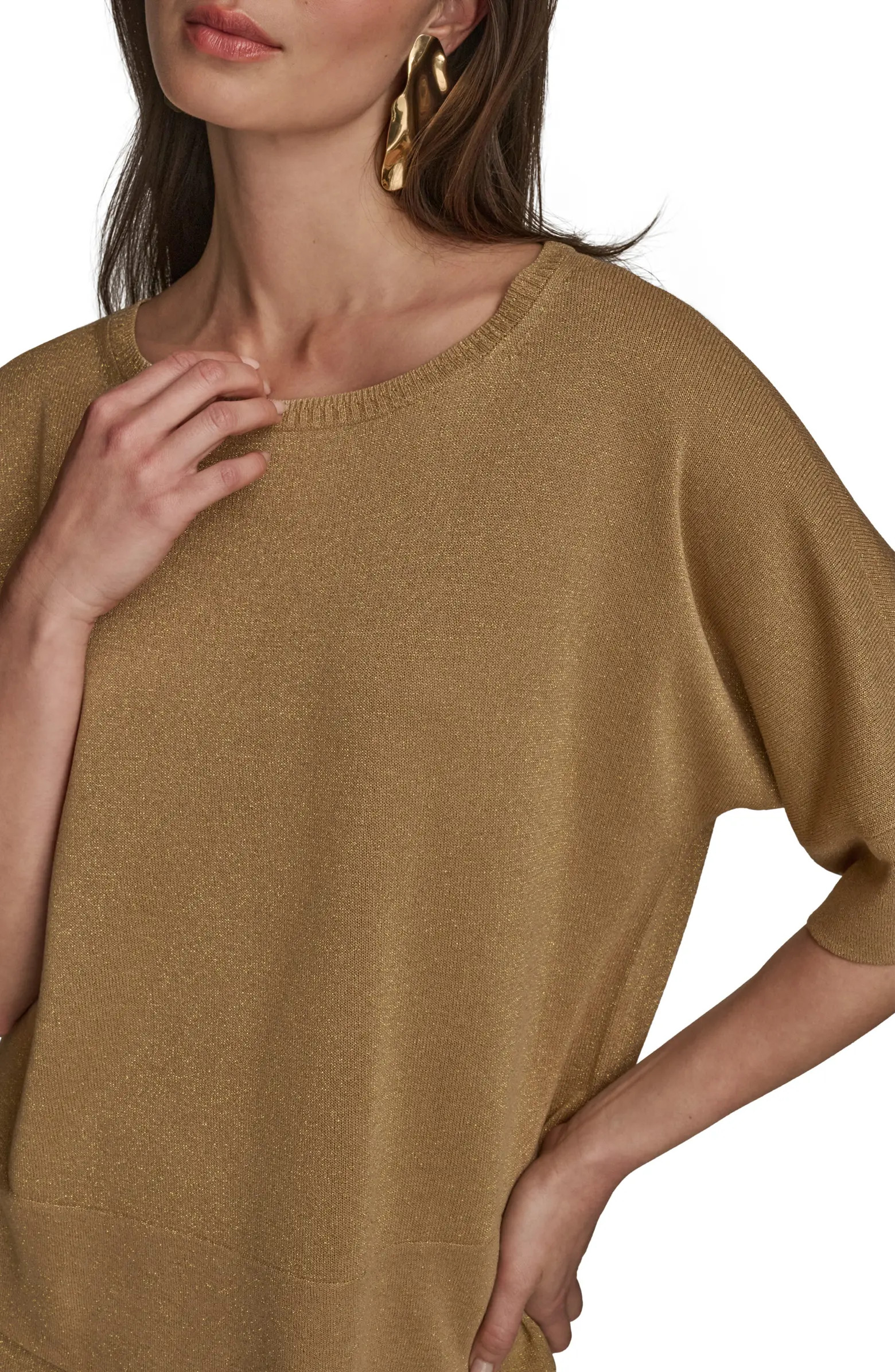 Donna Karan New York Metallic Short Sleeve Sweater | Nordstrom | Nordstrom