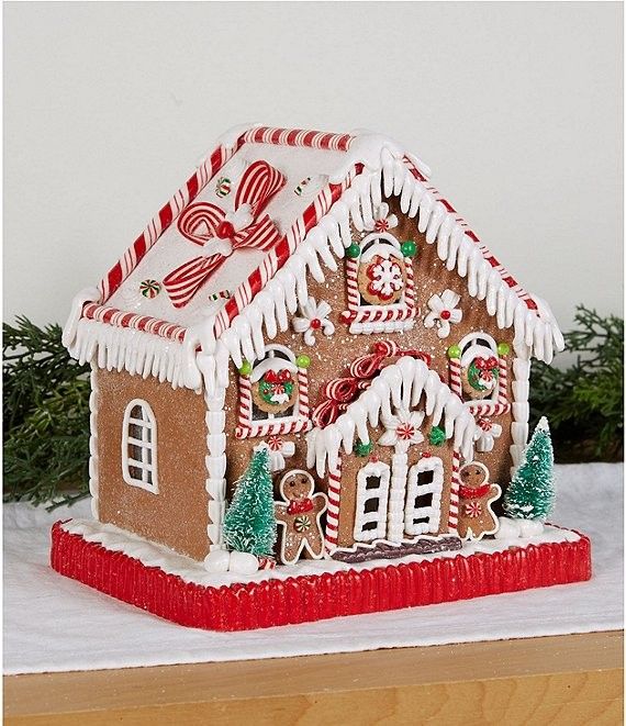 Trimsetter Gingerbread Collection LED Lighted Peppermint Bow & Icicle Gingerbread House Table Dec... | Dillard's