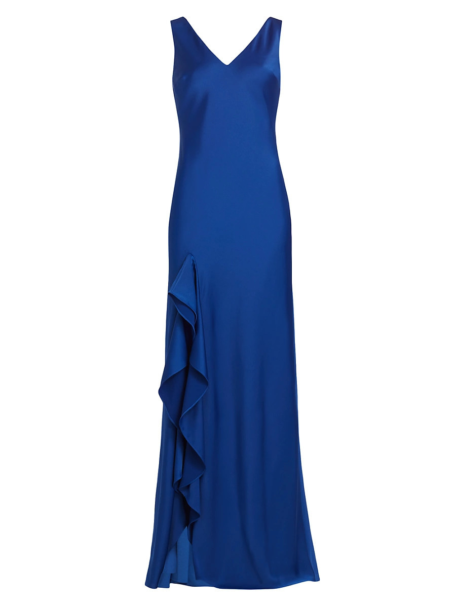 Women's Ashylynn Satin Ruffled Gown - Royal Azure - Size 0 | Saks Fifth Avenue
