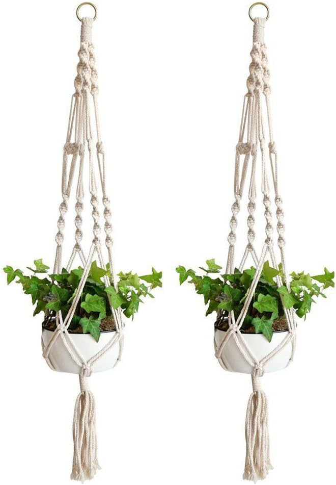 Macrame Plant Hanger, 2 Pack Plant Hanger, Cotton Rope Plant Hangers Indoor Outdoor, 4 Legs Plant... | Amazon (US)