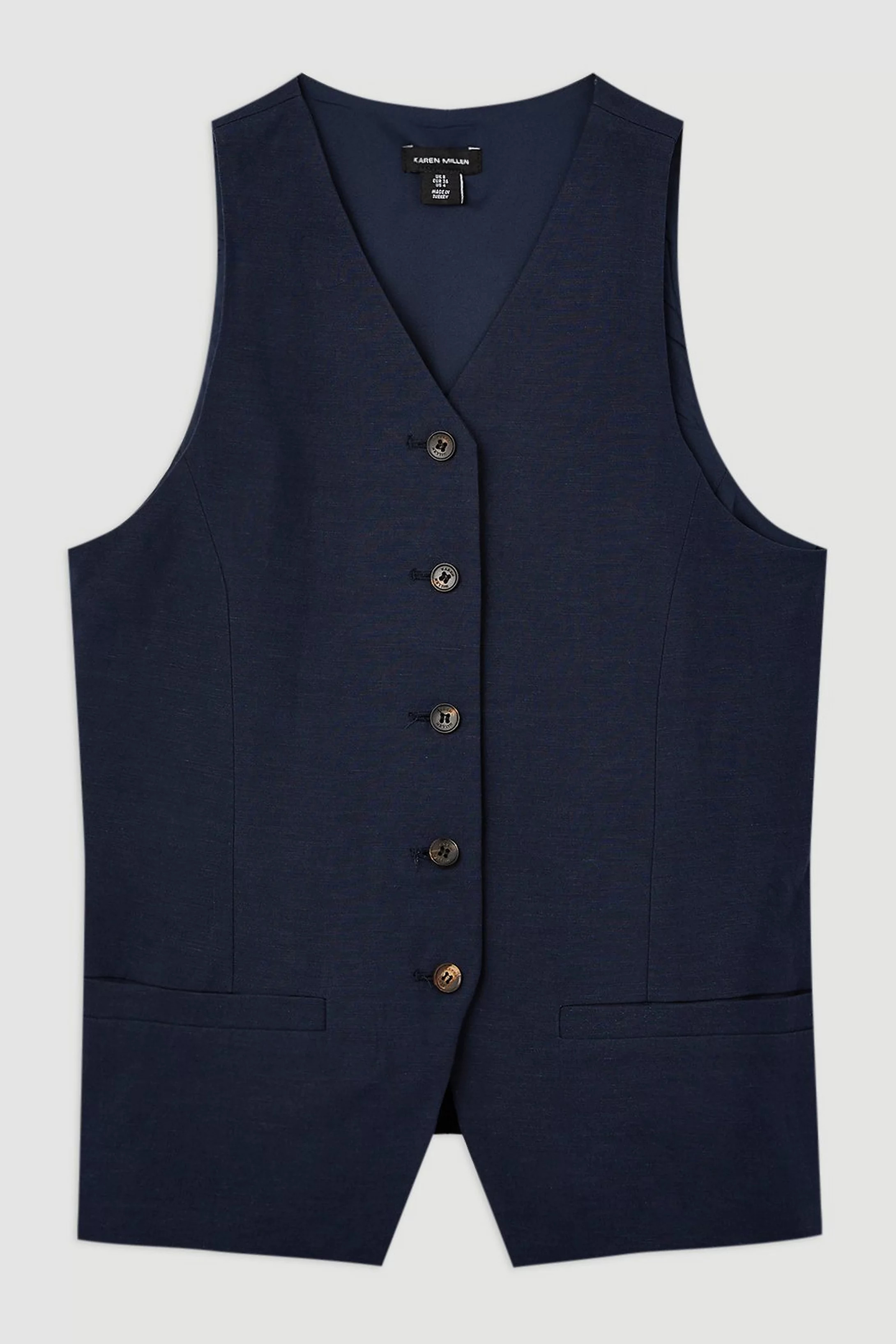 Premium Linen Tailored Button Through Longline Waistcoat | Karen Millen | Karen Millen UK + IE + DE + NL