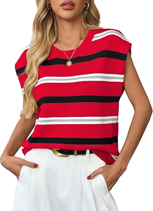 Womens Sleeveless Sweater Vest Crewneck Cap Sleeve Knit Tops Trendy 2026 Summer Spring Business C... | Amazon (US)