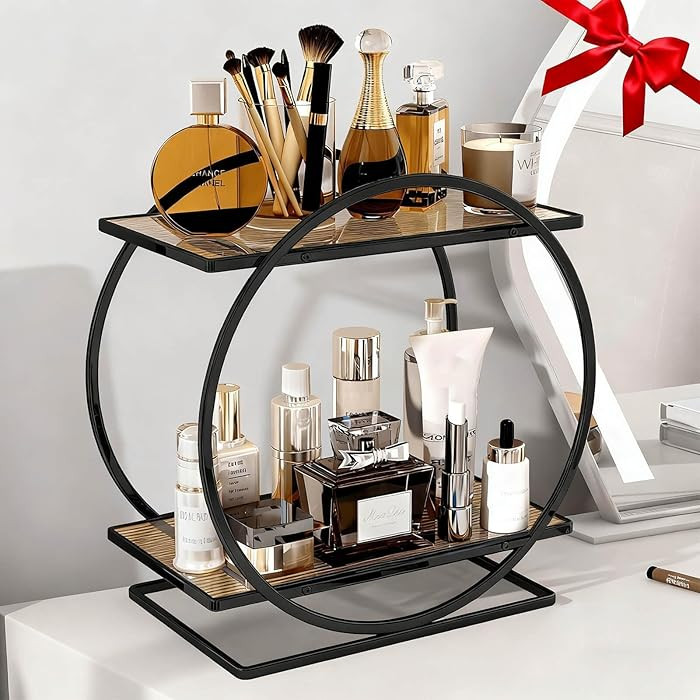 Perfume Organizer for Dresser, Black Bathroom Counter Organizer, 2 Tier Vanity Makeup Organizer, ... | Amazon (US)