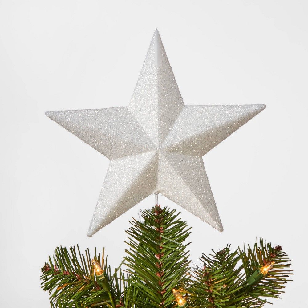 8.5in Unlit Glitter Star Tree Topper White - Wondershop | Target
