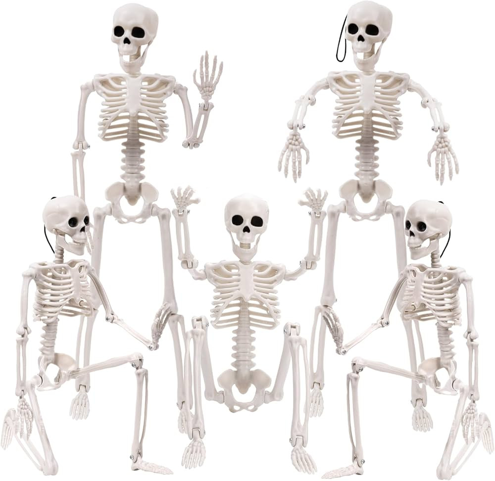 XIMISHOP 5pcs Halloween Skeleton Decoration, 16” Full Body Posable Halloween Hanging Skeleton D... | Amazon (US)